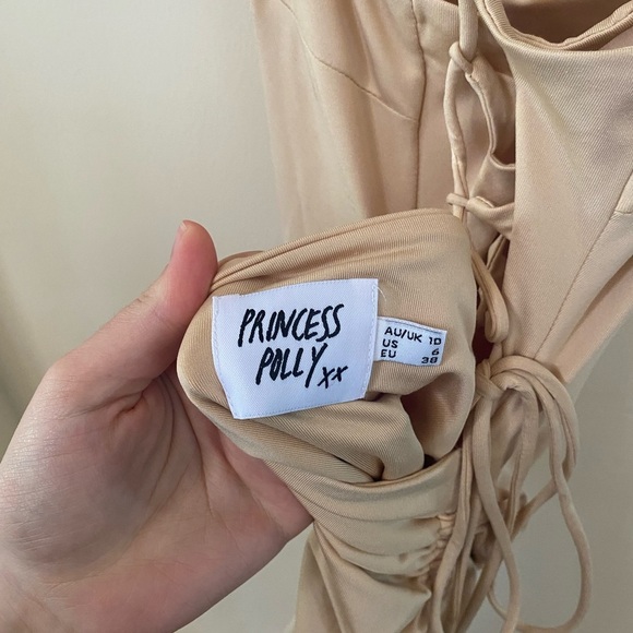 PRINCESS POLLY MAEVE MINI DRESS BEIGE SIZE 6 RUCHED SIDES - Picture 7 of 9